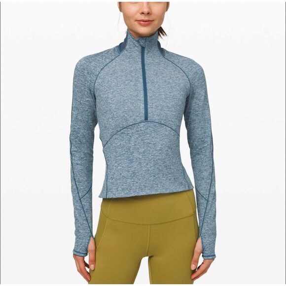 LULULEMON Always Alert 1/2 Zip Rulu Cropped Pullover Size 2 Long Sleeve Blue - Picture 1 of 9